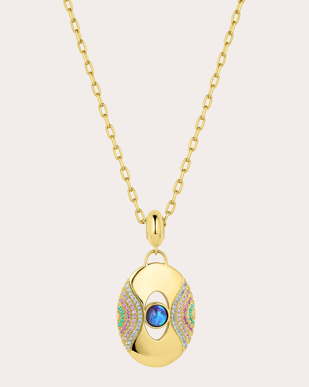 Opal Cabochon Color Wave Pendant Necklace