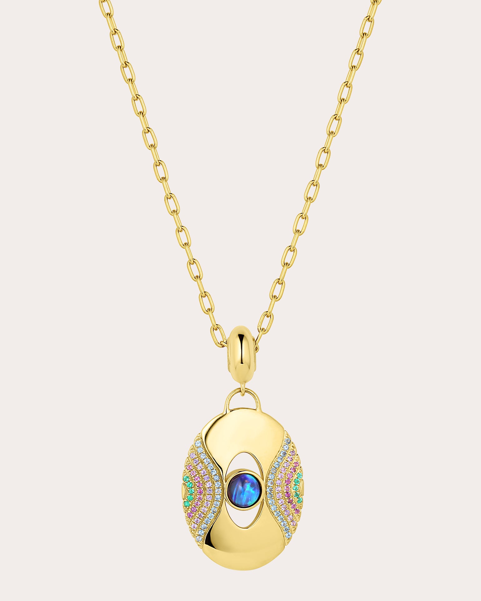 Opal Cabochon Color Wave Pendant Necklace