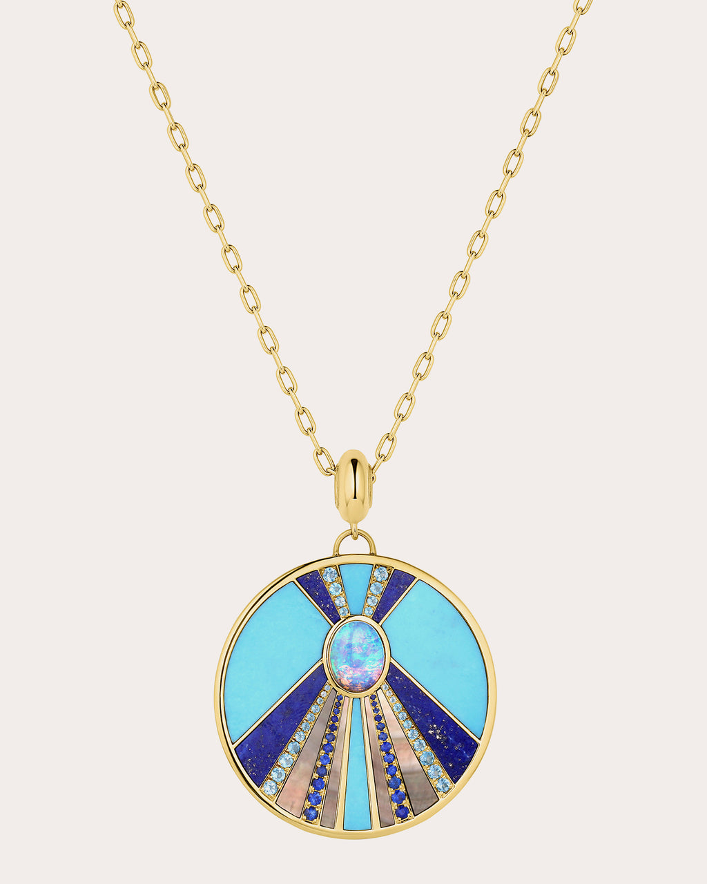 Opal & Lapis Lazuli Sun Stone Pendant Necklace