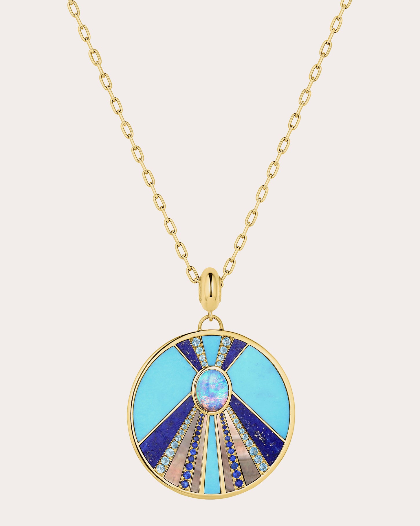 Opal & Lapis Lazuli Sun Stone Pendant Necklace