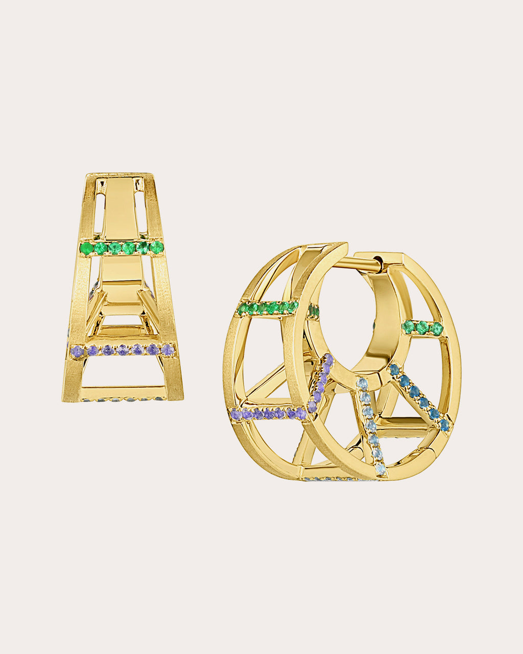 Tanzanite & Emerald Color Wave Hoop Earrings