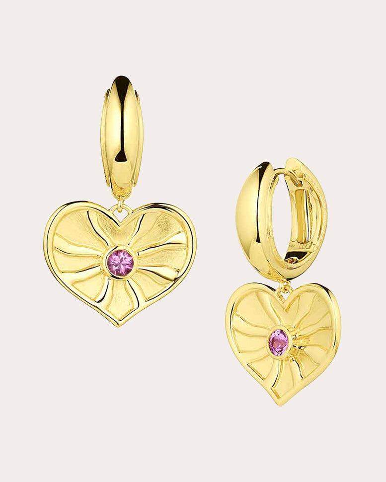 Pink Sapphire & 18k Gold So Wavy Heart Hoop Earrings
