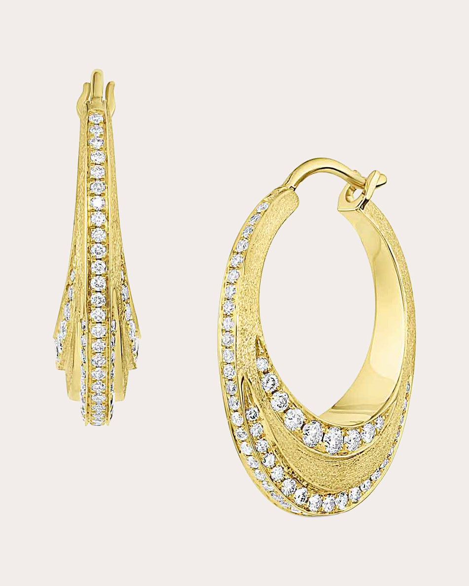 Diamond & 18k Gold Color Wave Hoop Earrings