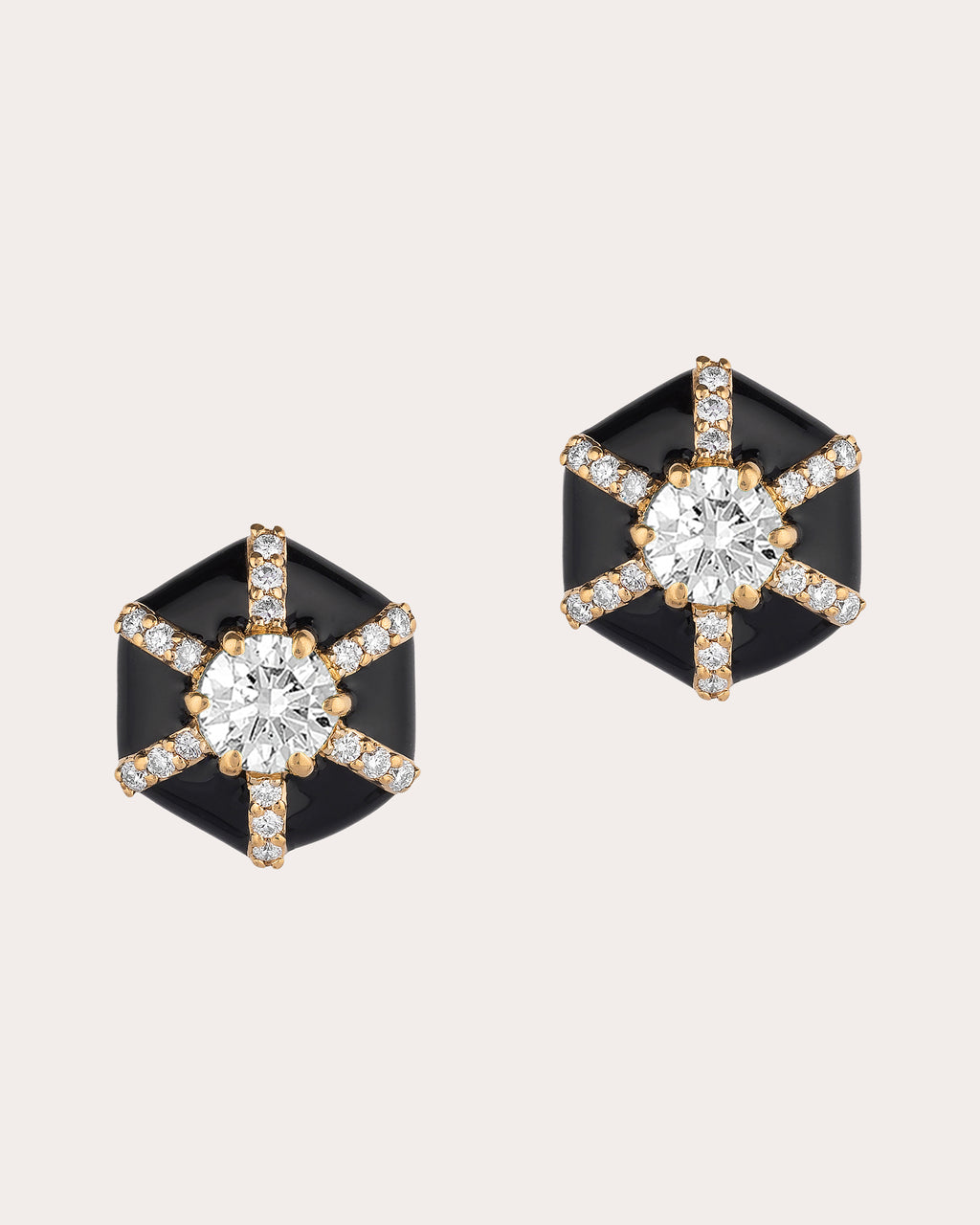 Diamond & Black Enamel Queen Stud Earrings