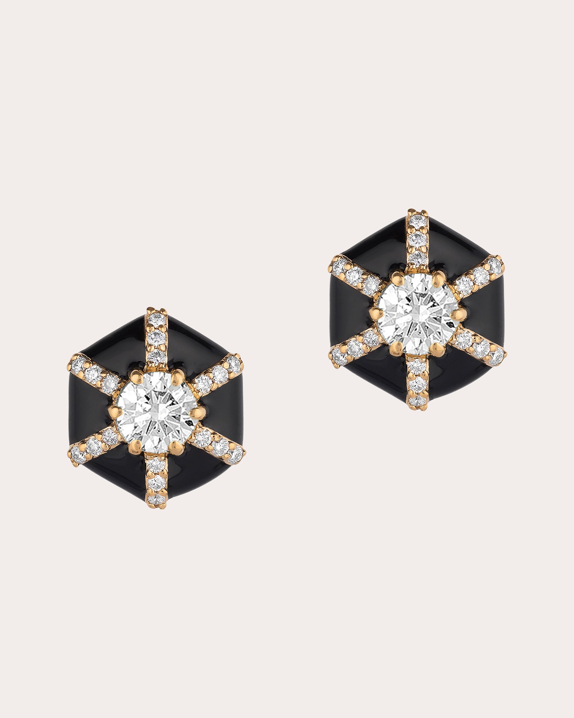Diamond & Black Enamel Queen Stud Earrings