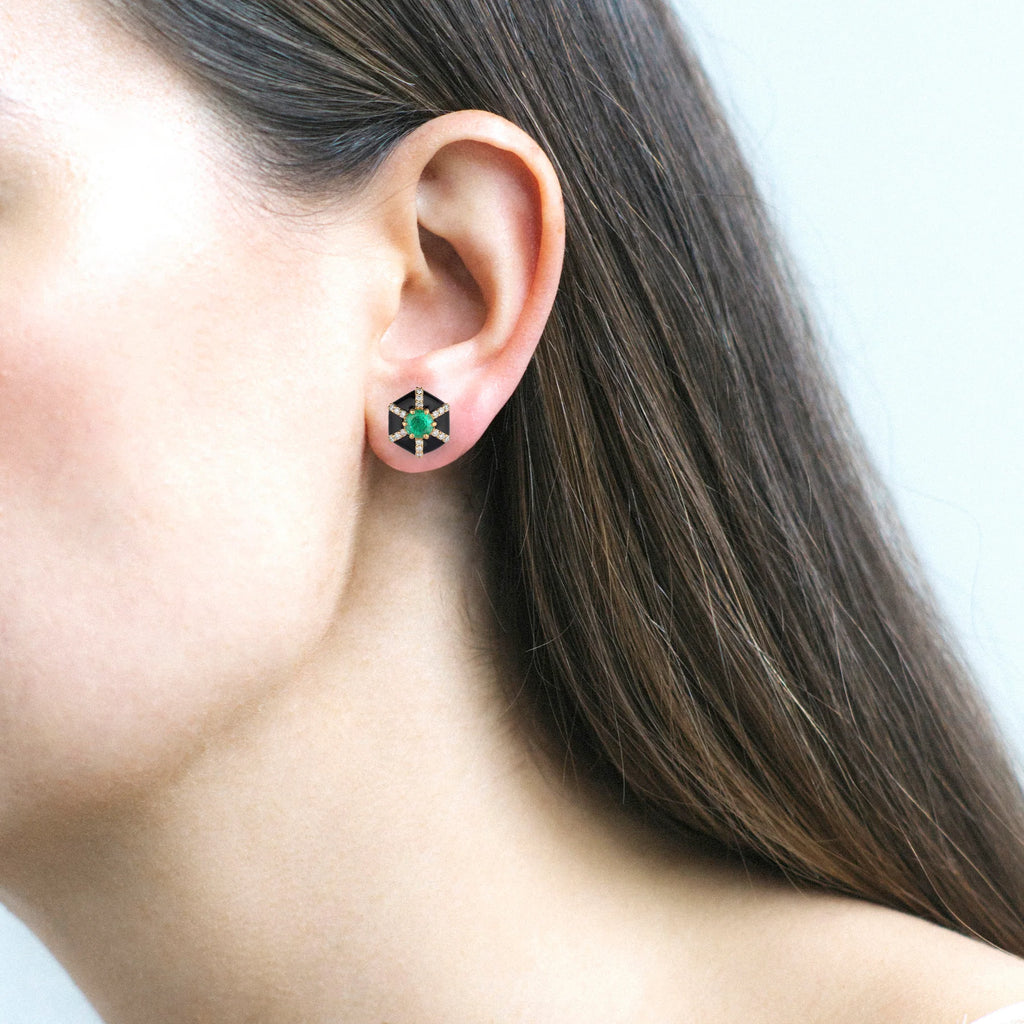 Emerald & Diamond Queen Stud Earrings