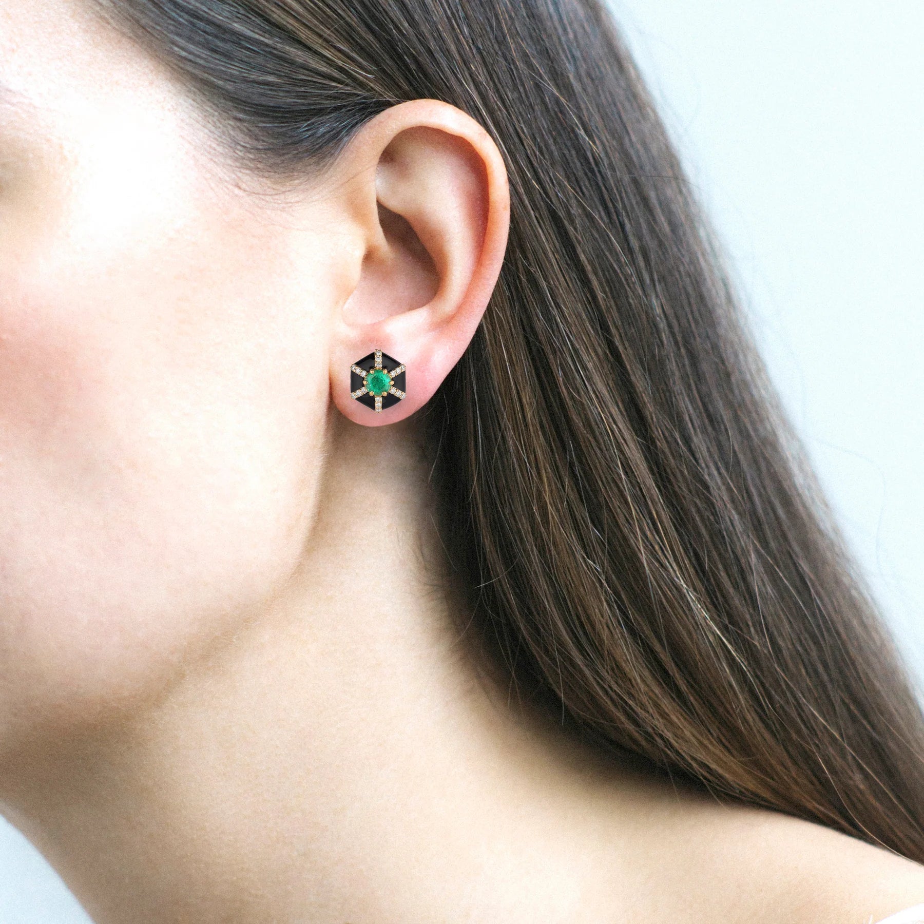 Emerald & Diamond Queen Stud Earrings