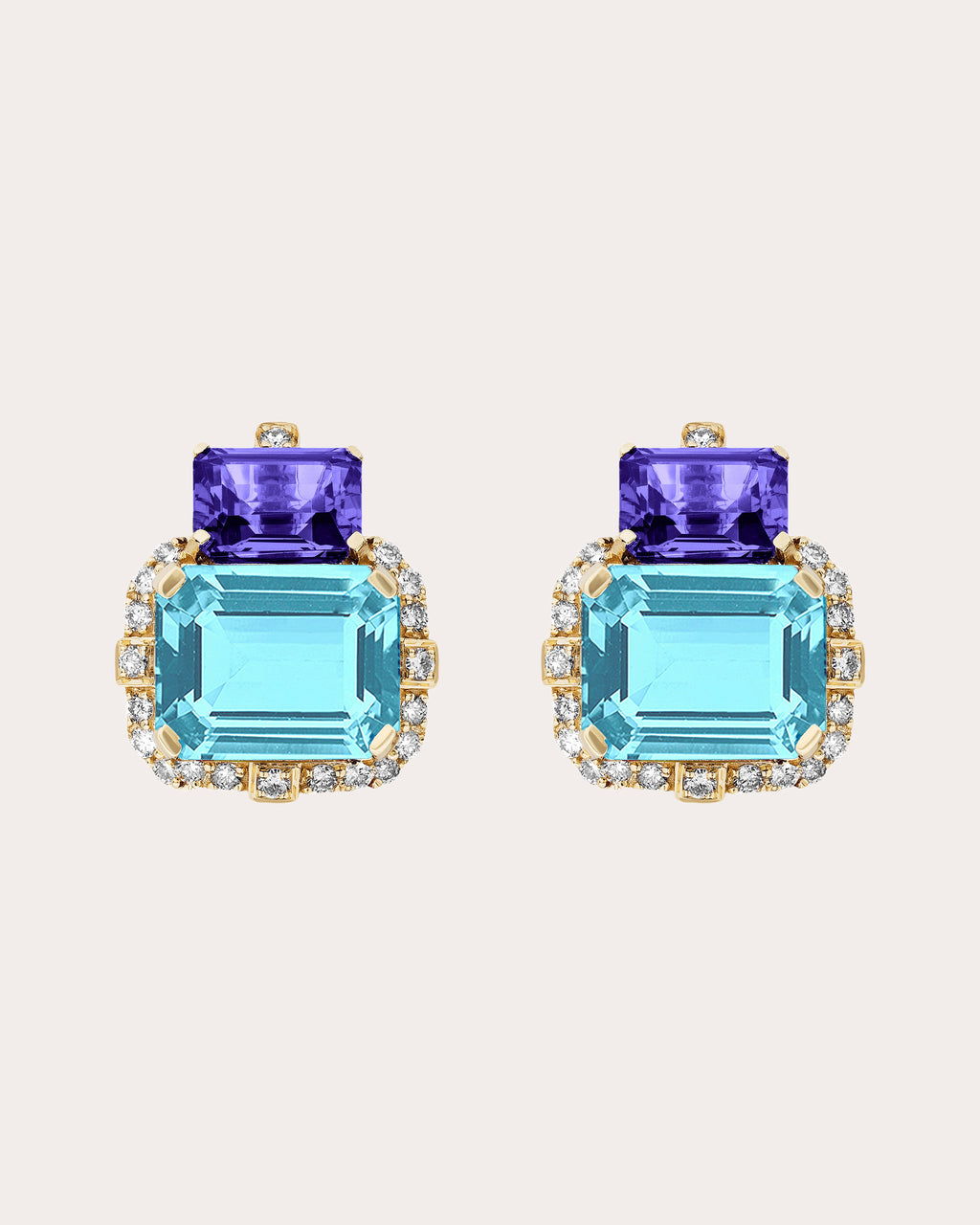 Tanzanite & Topaz Diamond-Accent 18k Gold Stud Earrings