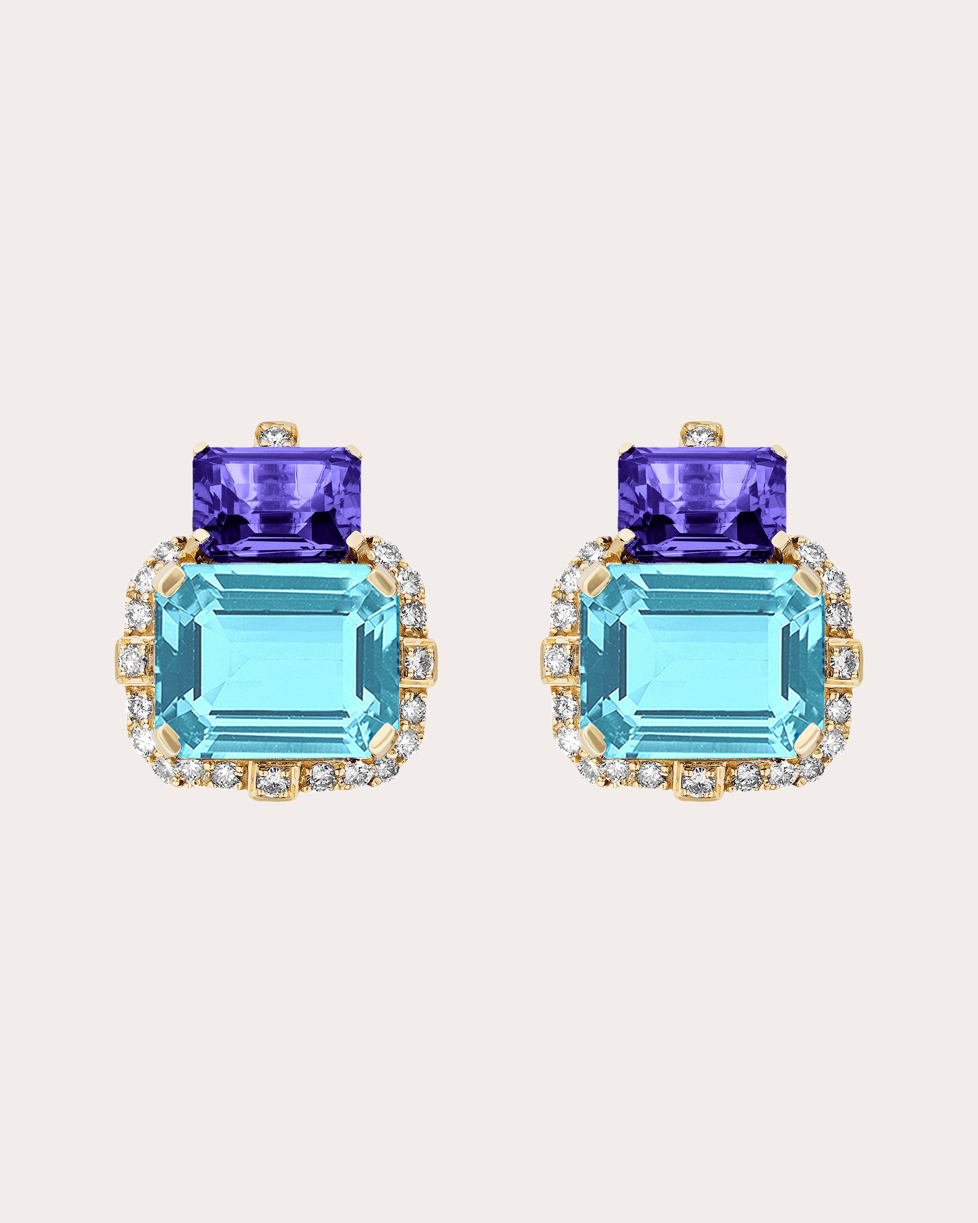 Tanzanite & Topaz Diamond-Accent 18k Gold Stud Earrings