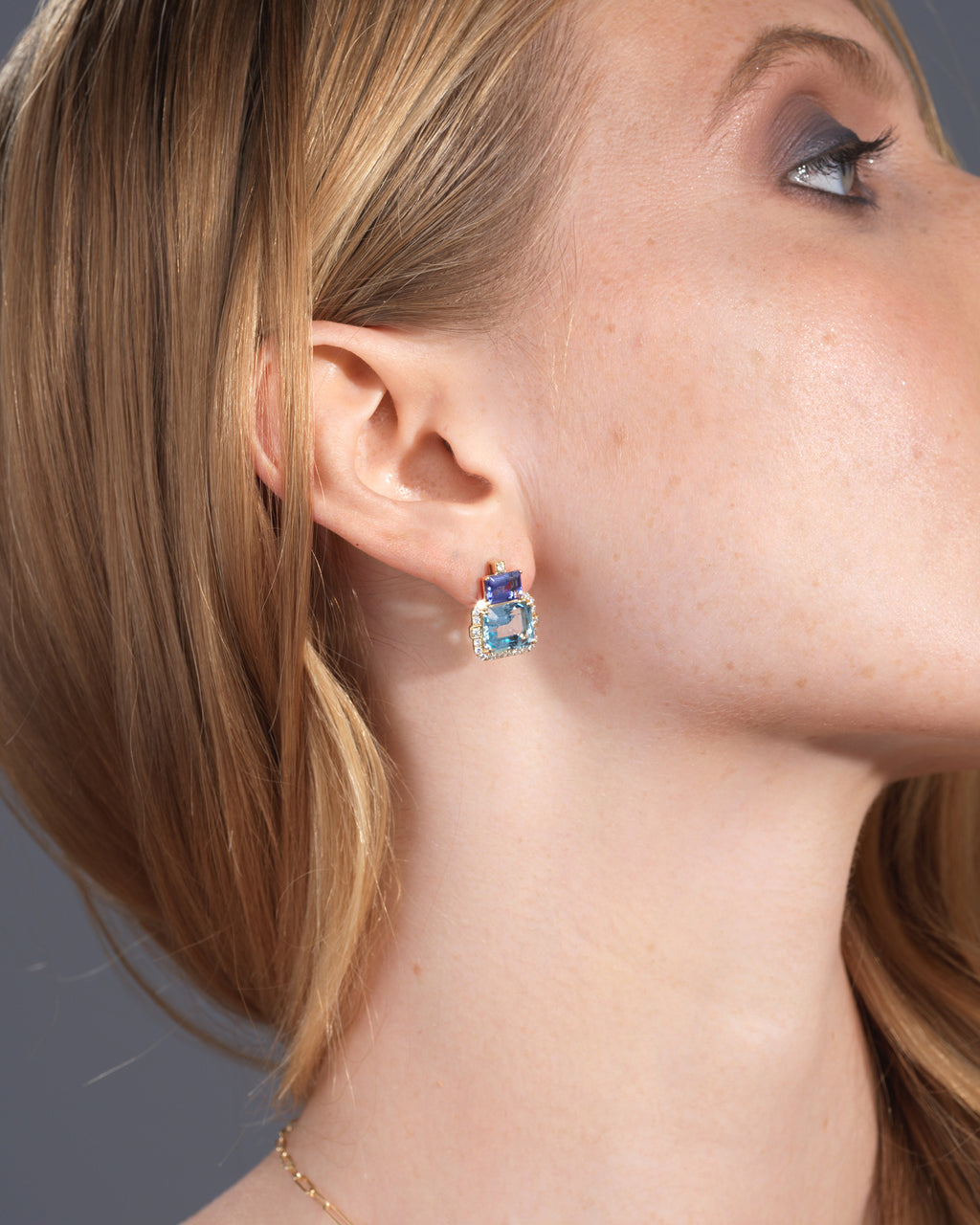 Tanzanite & Topaz Diamond-Accent 18k Gold Stud Earrings
