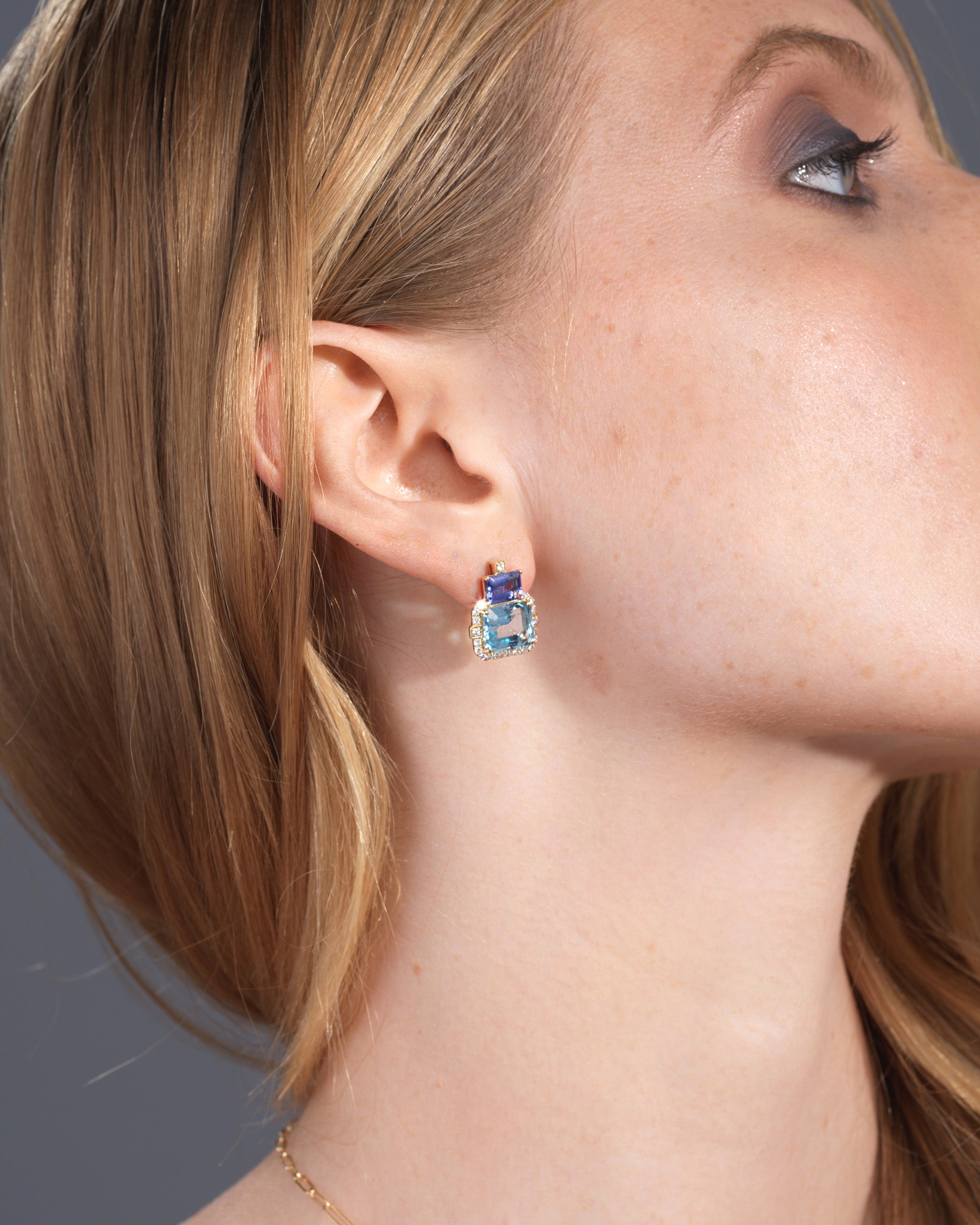 Tanzanite & Topaz Diamond-Accent 18k Gold Stud Earrings