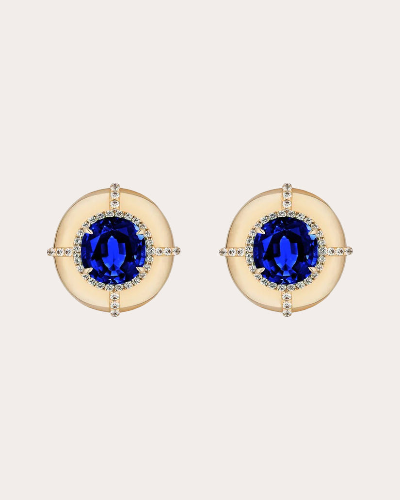 Sapphire & 18k Gold Limited Edition Medallion Stud Earrings