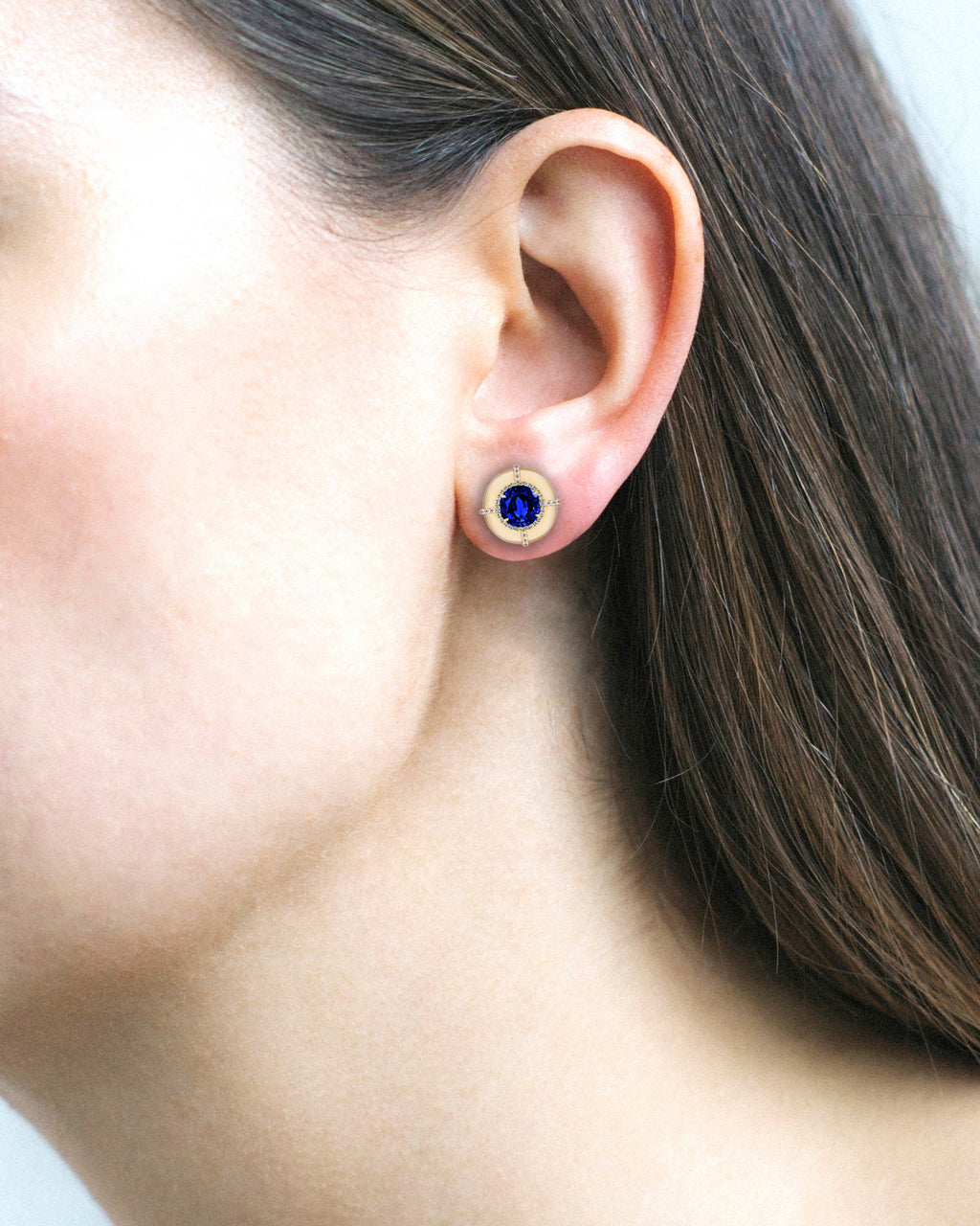 Sapphire & 18k Gold Limited Edition Medallion Stud Earrings