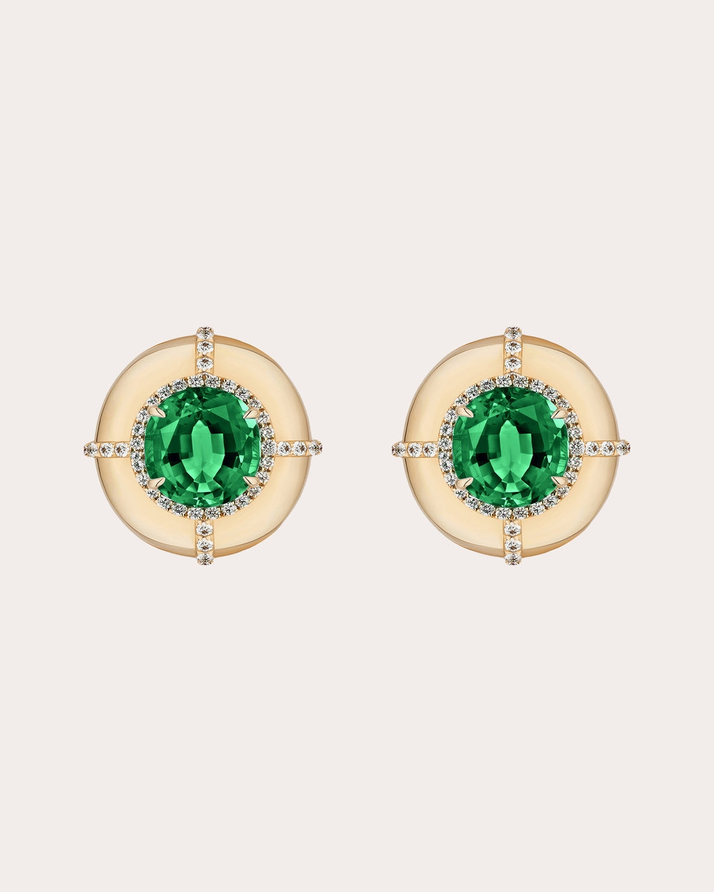 Emerald & Diamond 18k Gold Stud Earrings