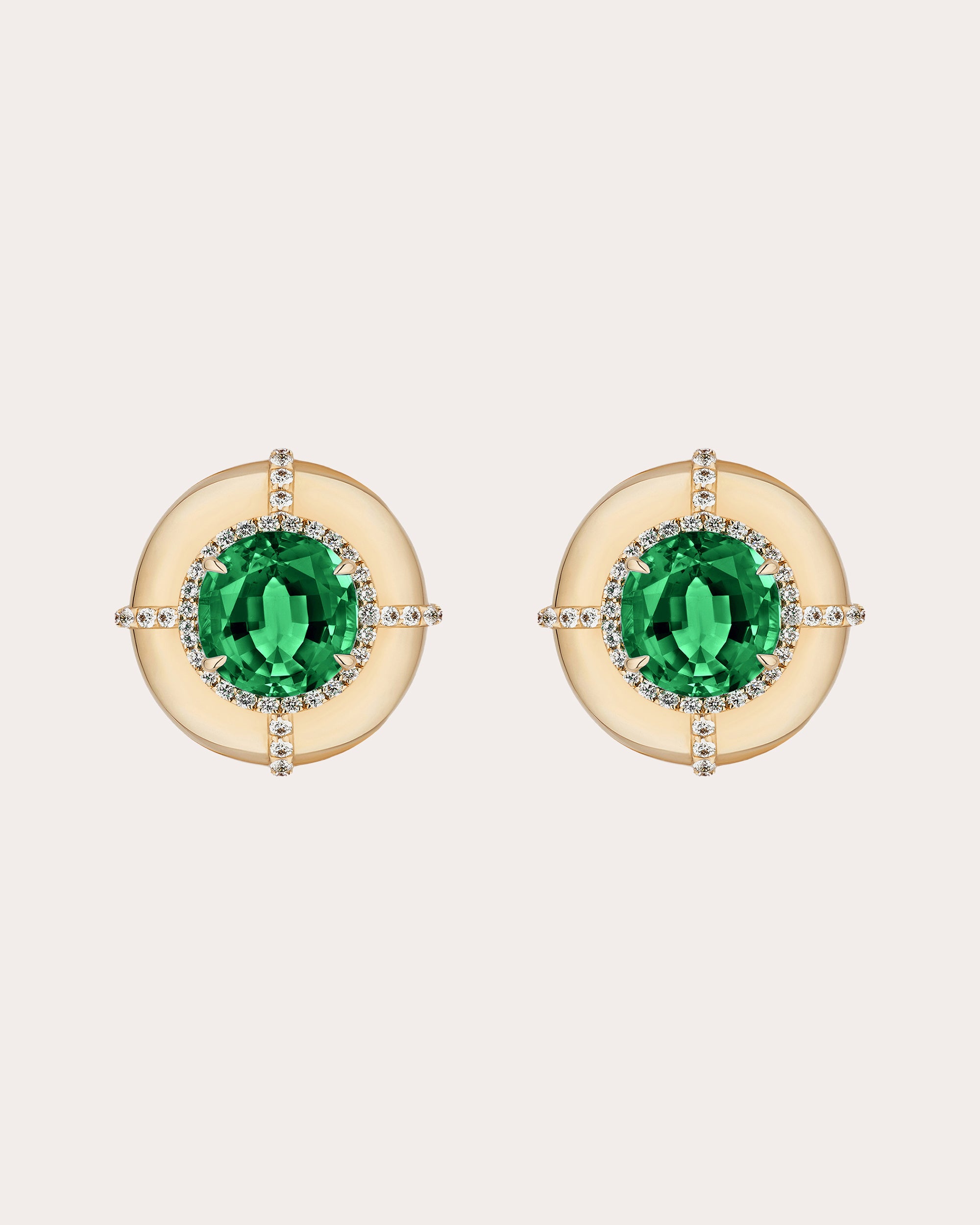 Emerald & Diamond 18k Gold Stud Earrings