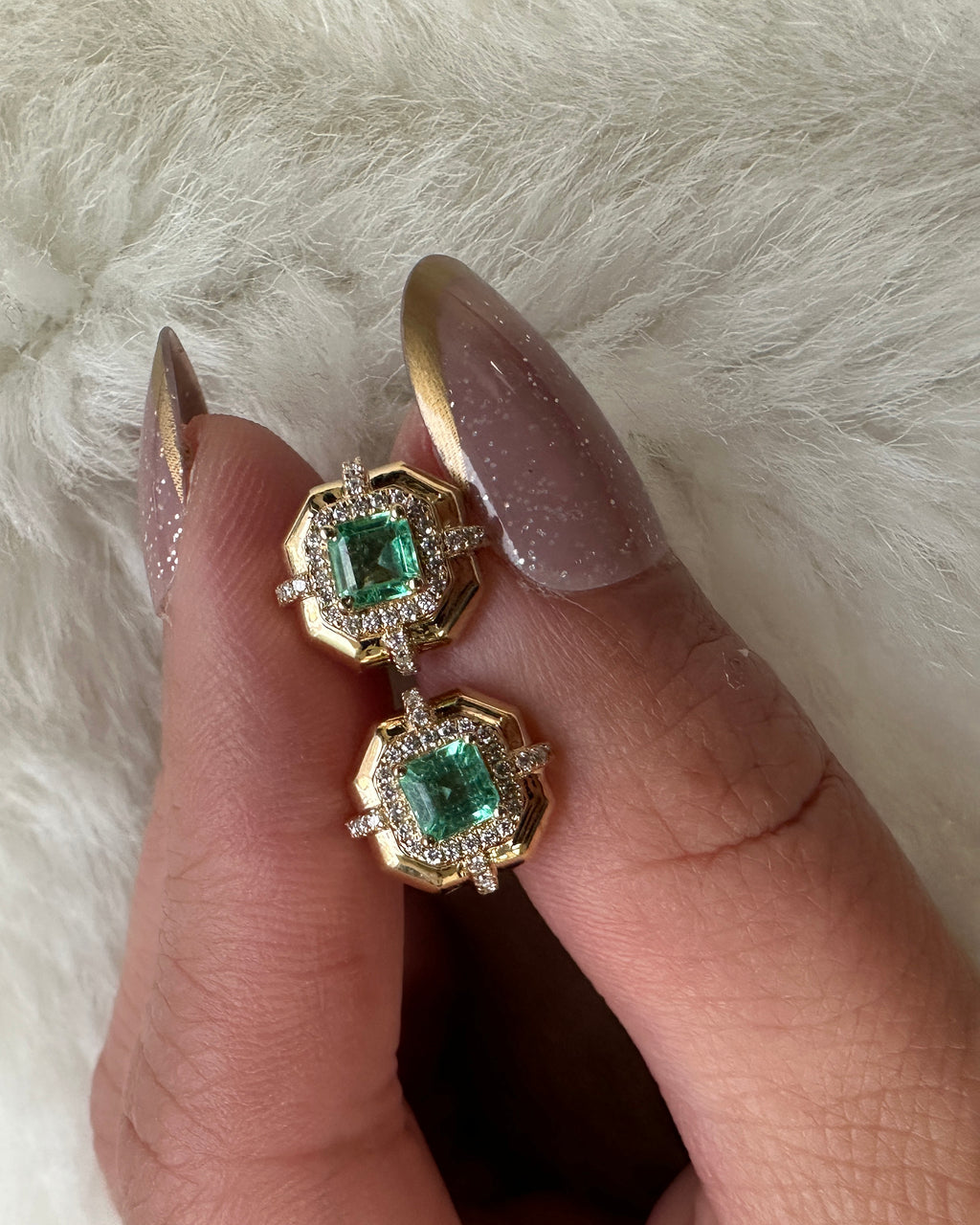 Emerald & Diamond 18k Gold Stud Earrings