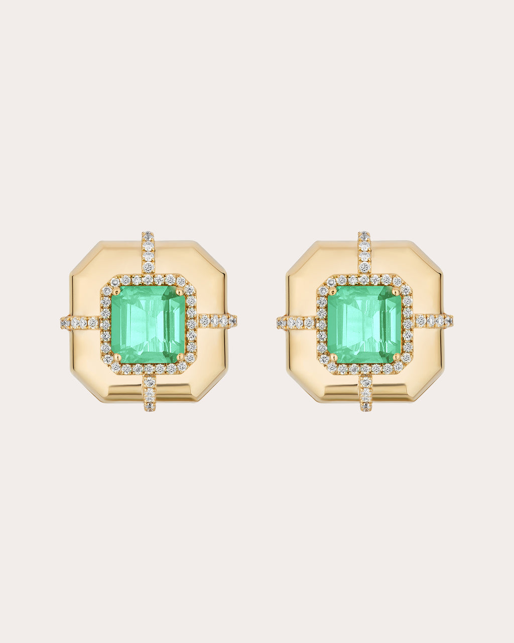 Emerald & Diamond 18k Gold Stud Earrings