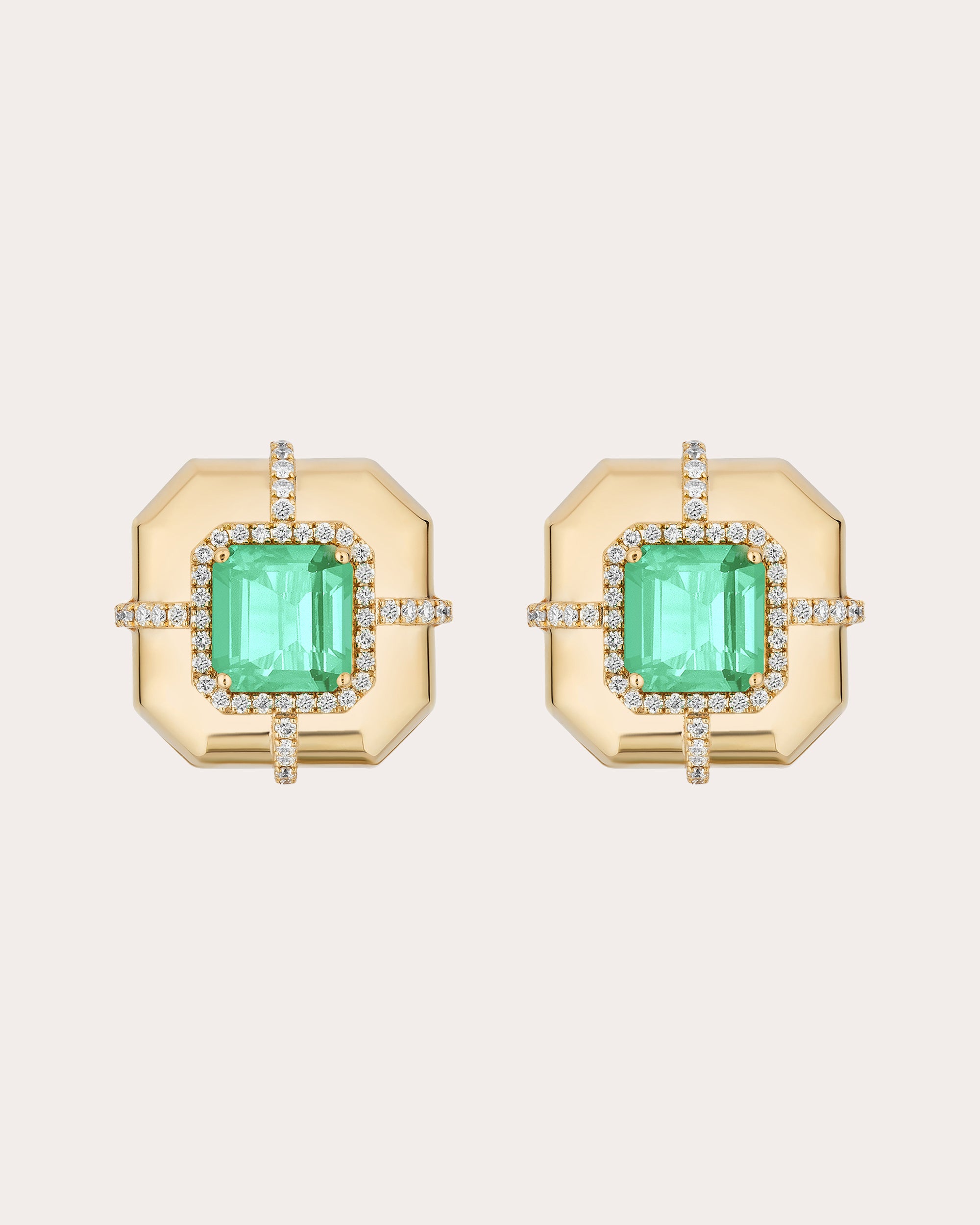 Emerald & Diamond 18k Gold Stud Earrings