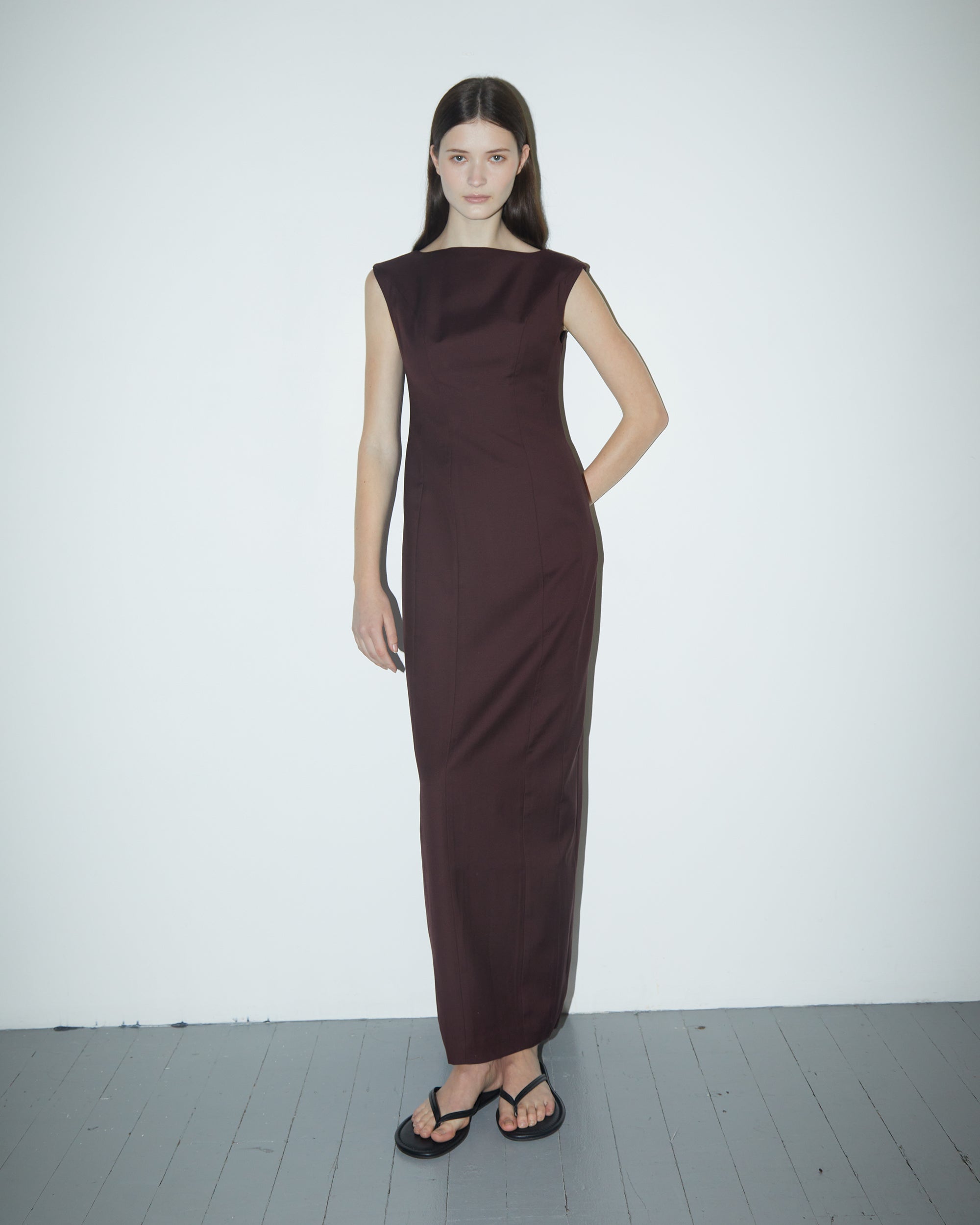 Kelli Wool Structured Boatneck Maxi Dress