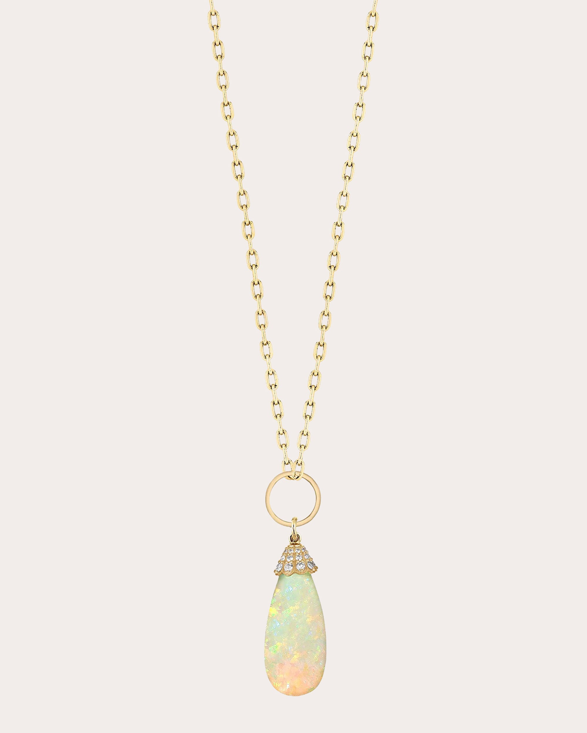 Opal & 18k Gold G-One Drop Pendant Necklace
