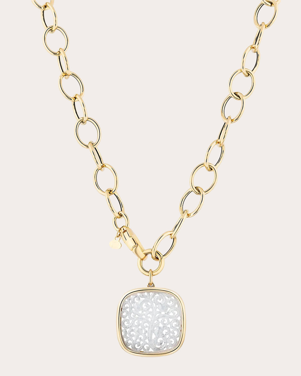 Carved White Jade G-One Cushion Pendant Necklace