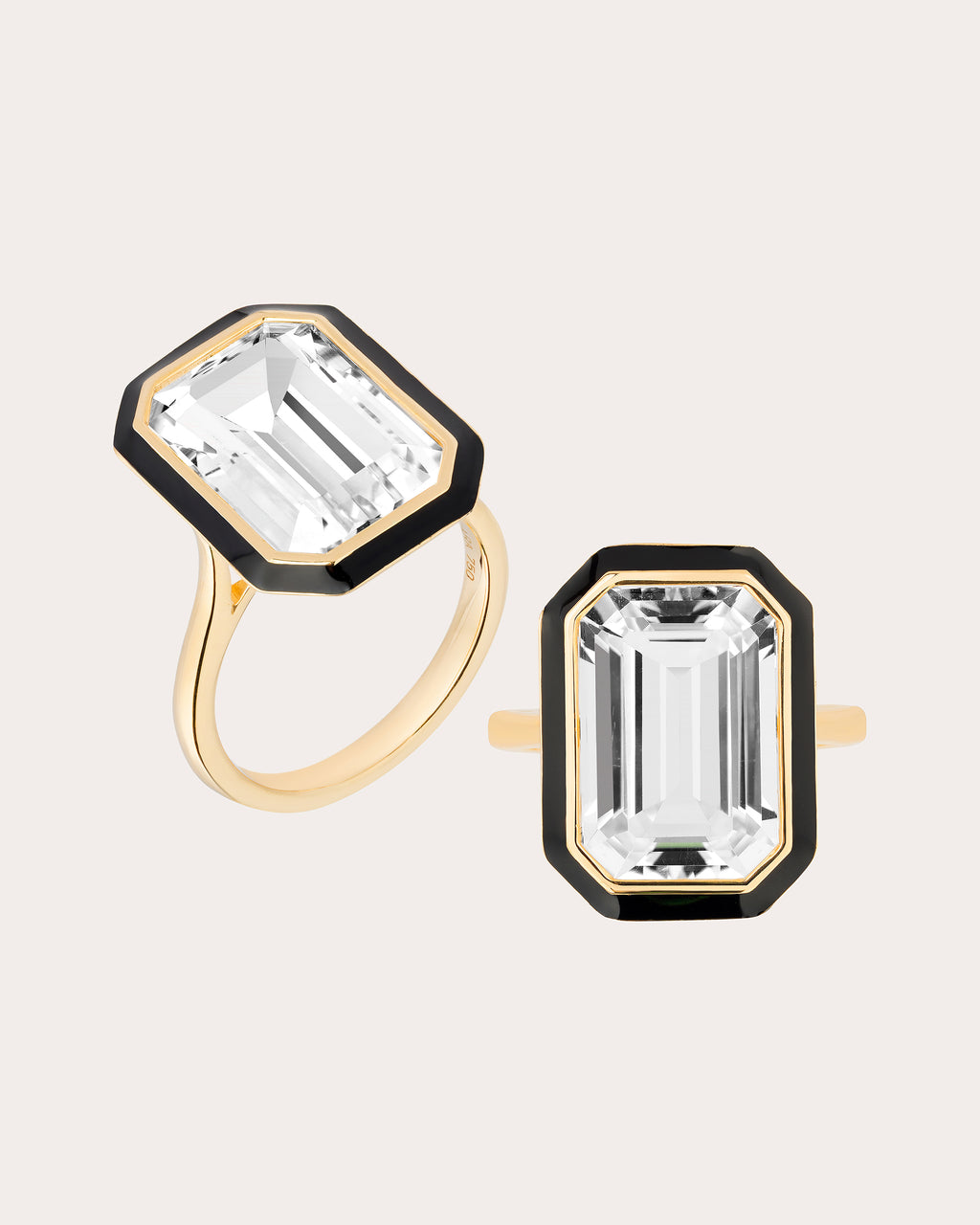 Crystal & Black Enamel 18k Gold Queen Ring