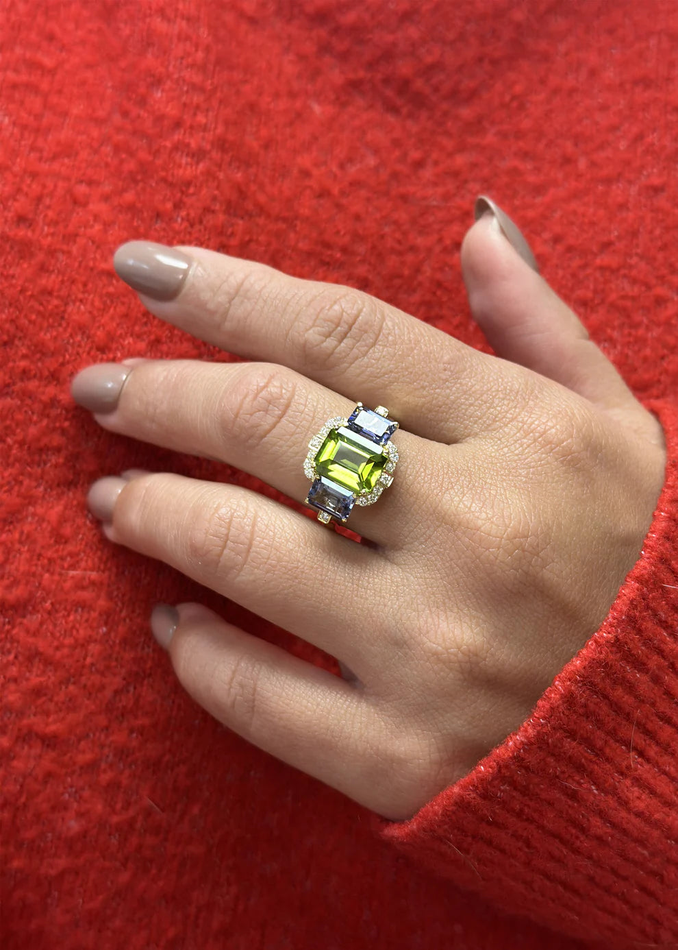 Iolite & Peridot 18k Gold Gossip Ring
