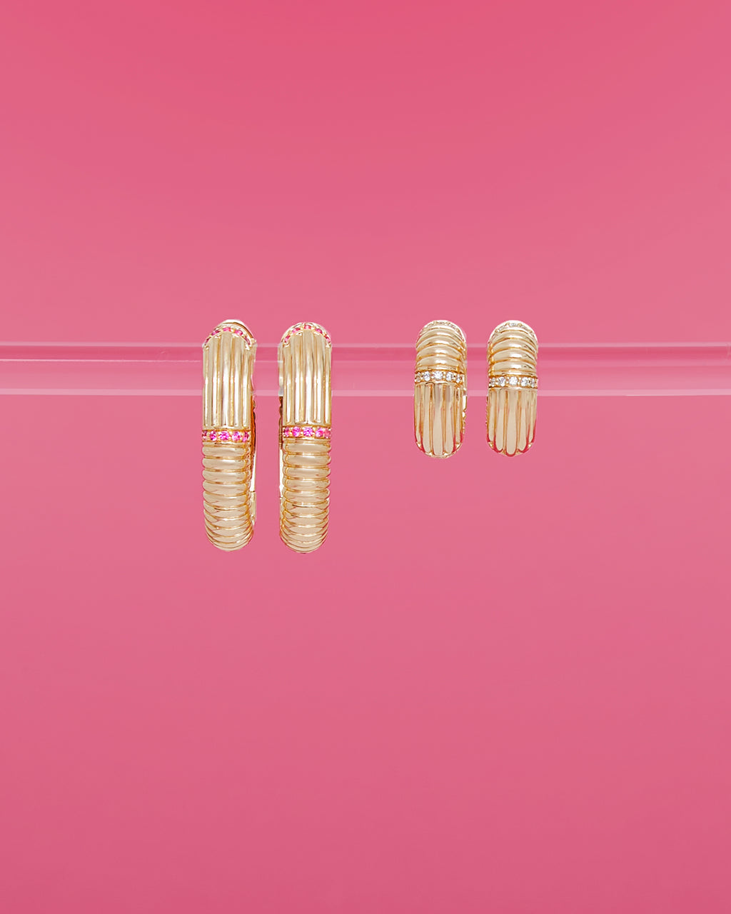 Diamond & 14k Gold Found Ribbed Hoop Earrings