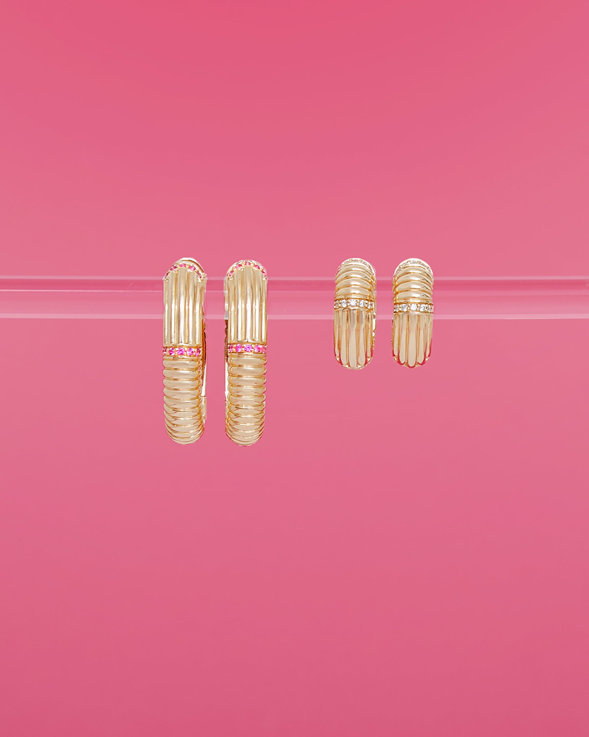 Diamond & 14k Gold Found Ribbed Hoop Earrings