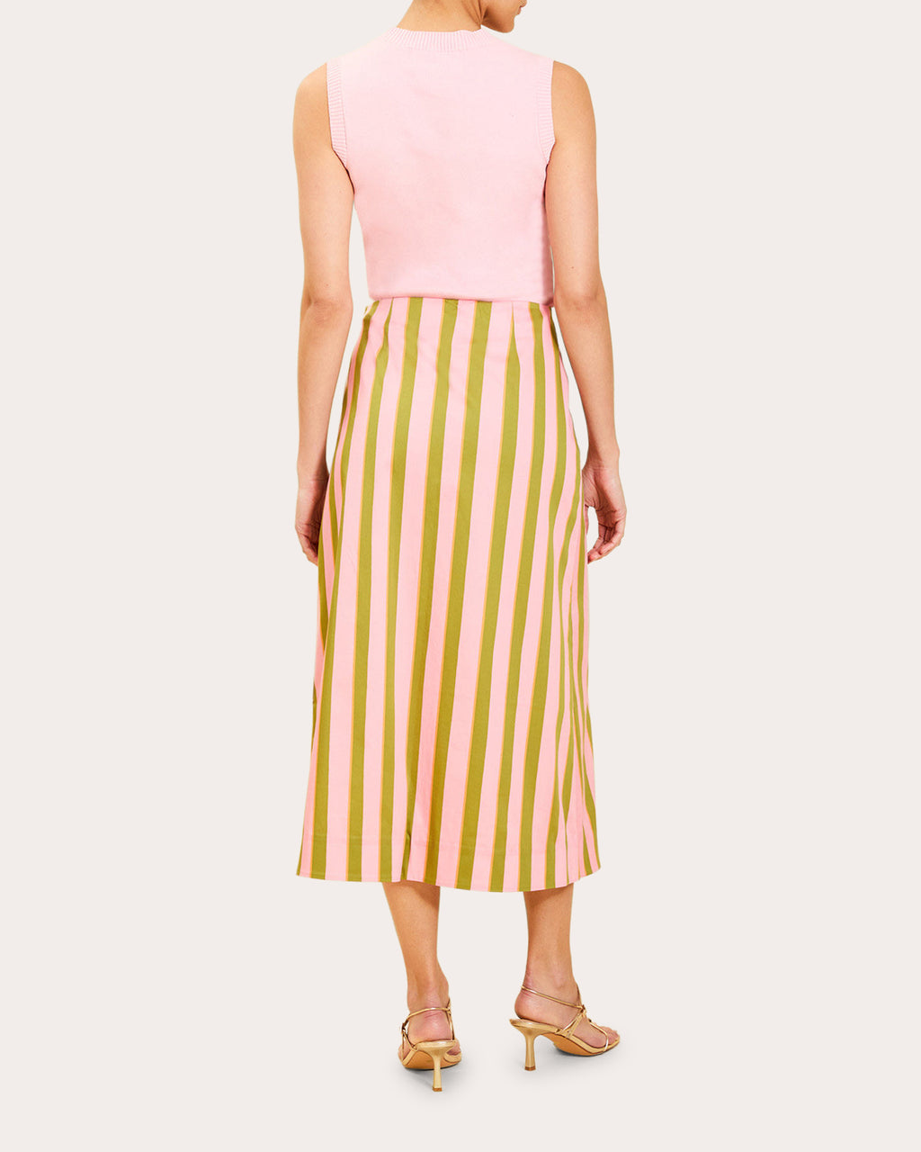 Joyah Stripe Poplin Scalloped Midi Skirt