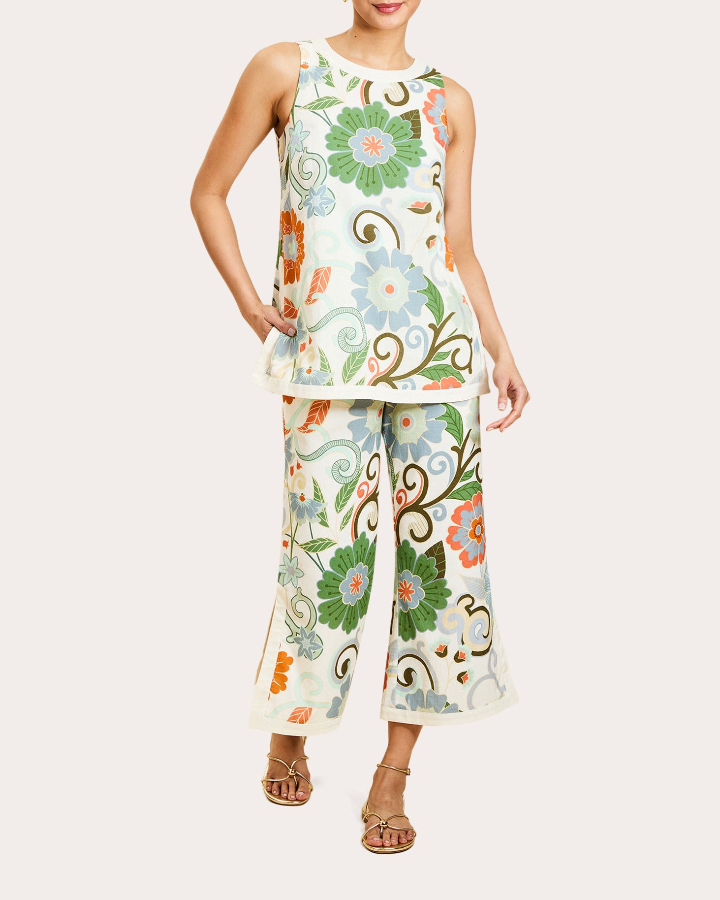 Judah Floral Cotton Cropped Flare Pants