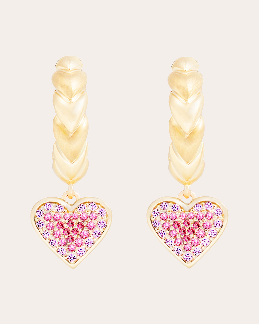 Pink Sapphire & 14k Gold Juju Heart Hoop Earrings