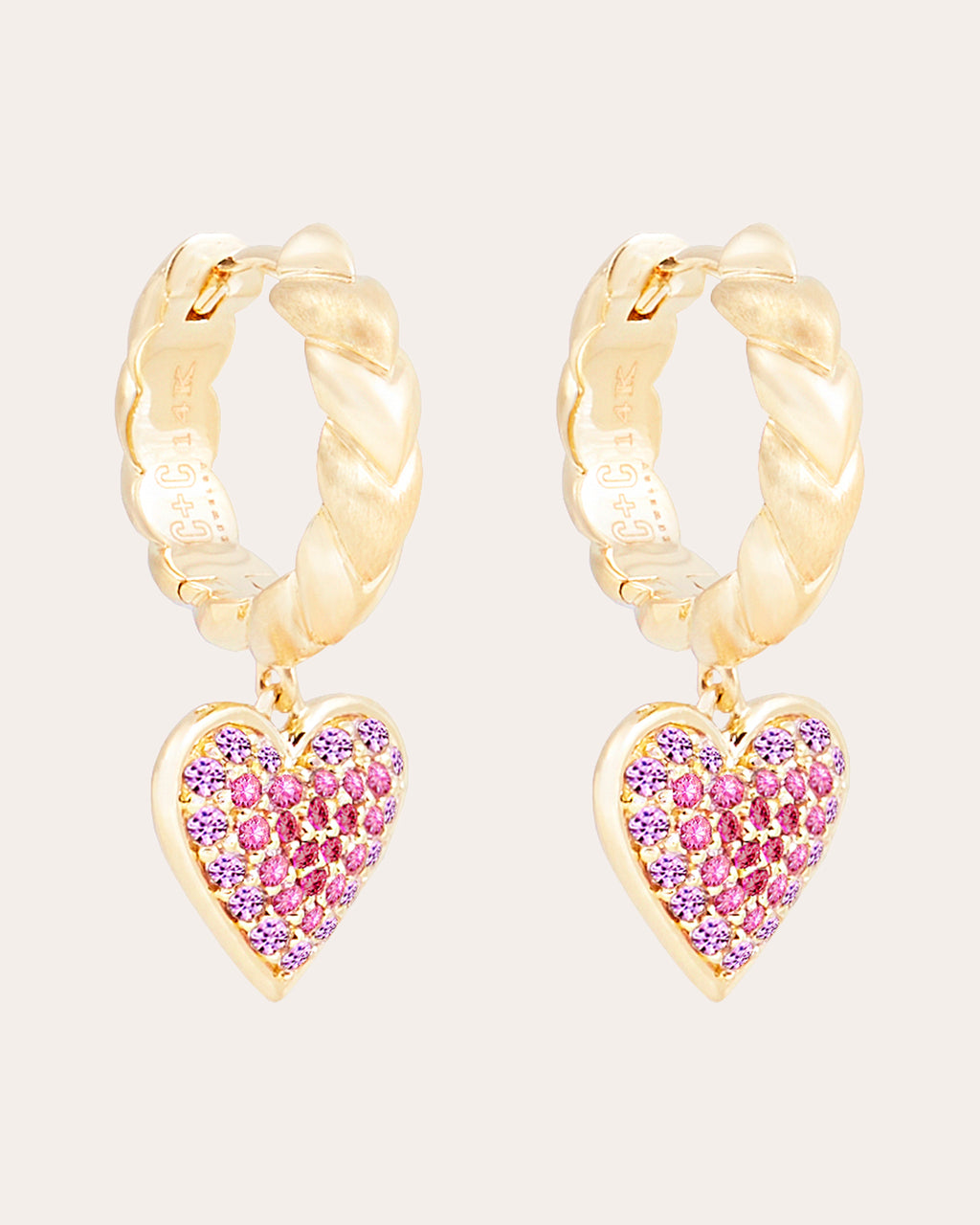 Pink Sapphire & 14k Gold Juju Heart Hoop Earrings