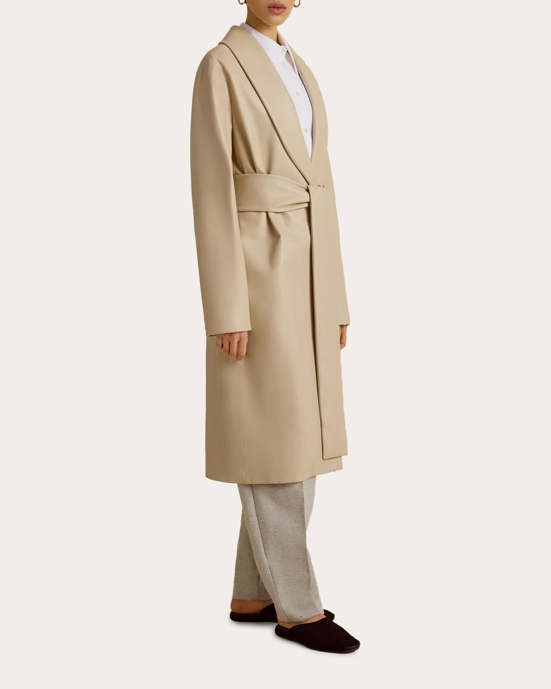 Leather Shawl Collar Robe Coat