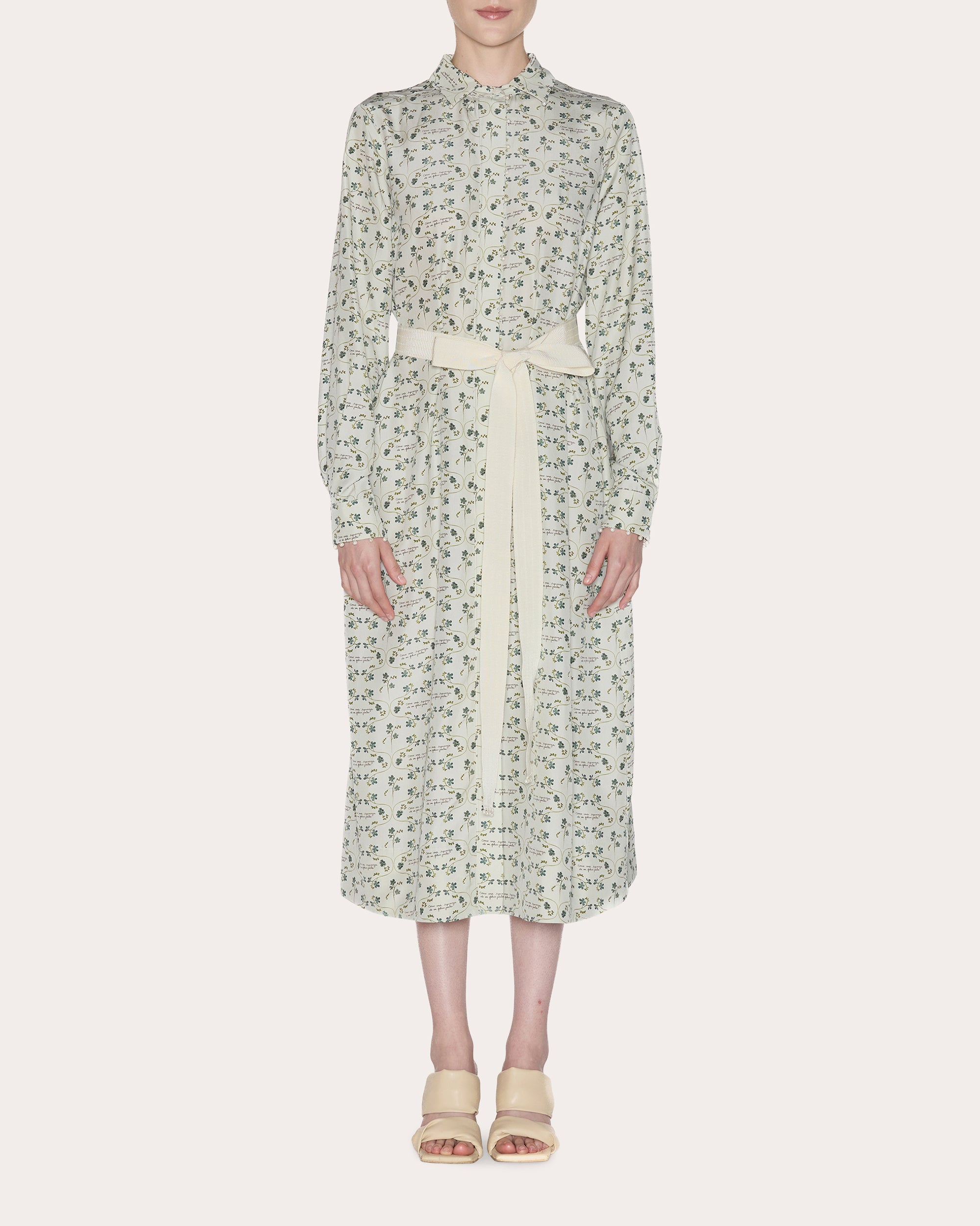 Meaning Floral Silk Poplin Midi Shirt Dress