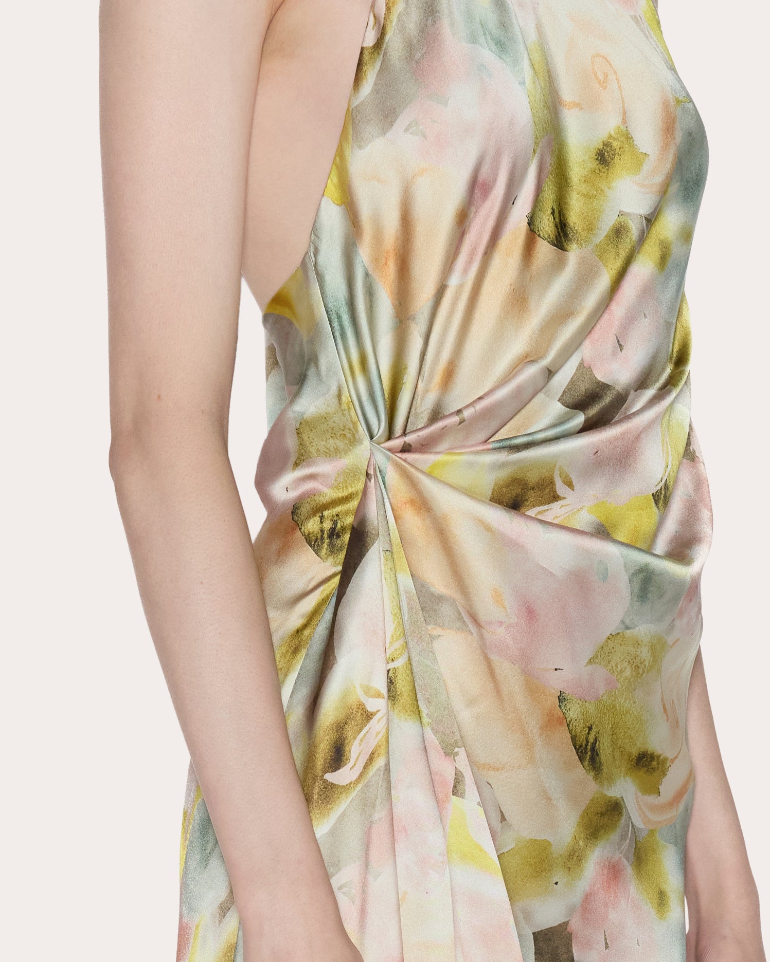 Ethereal Floral Silk Draped Halter Gown