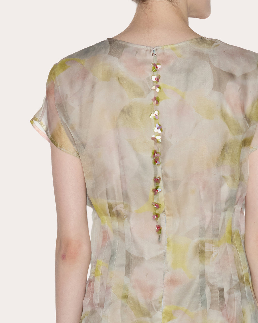 Essence Floral Silk Organza Pleated Midi Dress