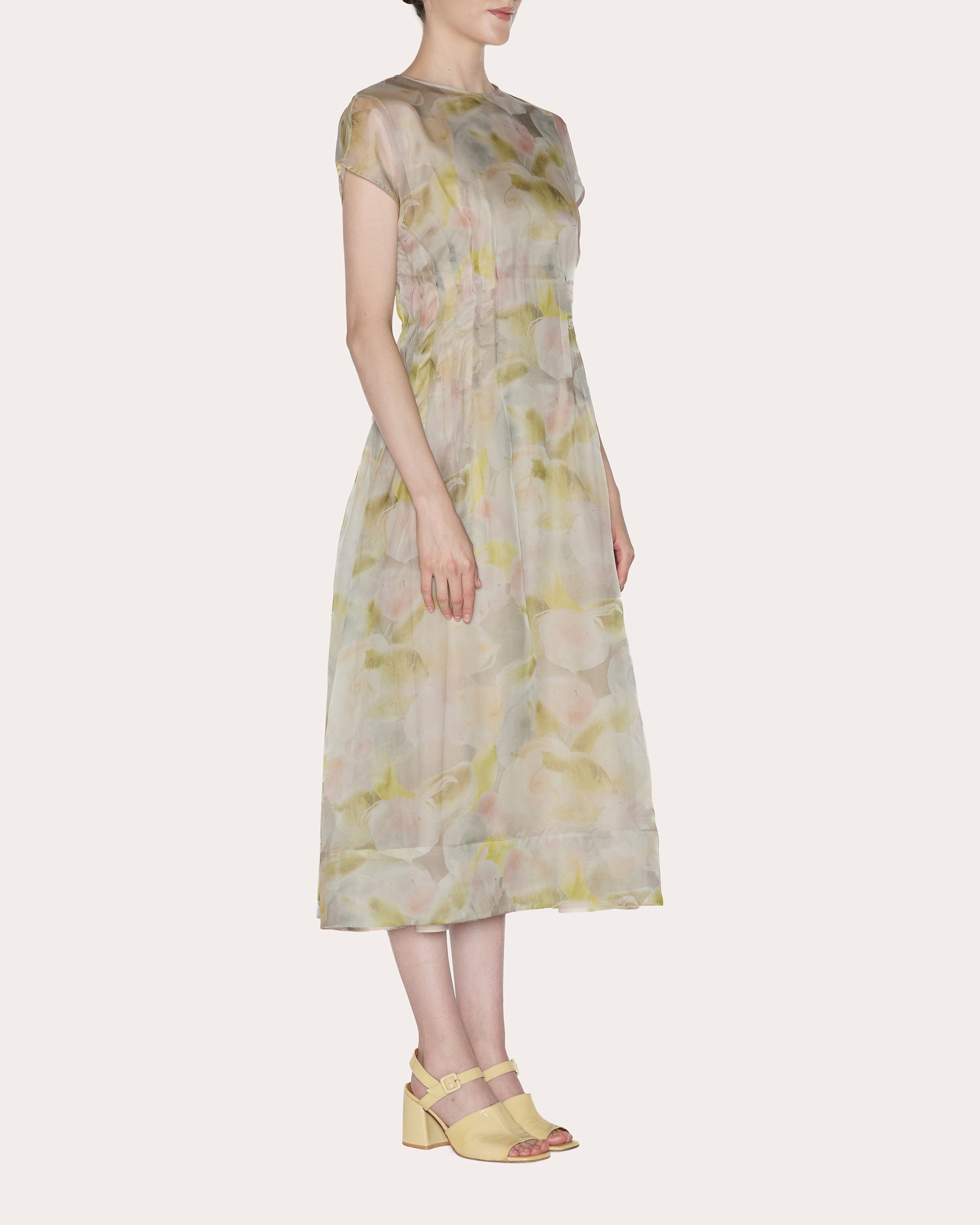 Essence Floral Silk Organza Pleated Midi Dress