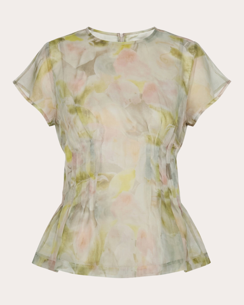 Essence Floral Silk Organza Pleated Top