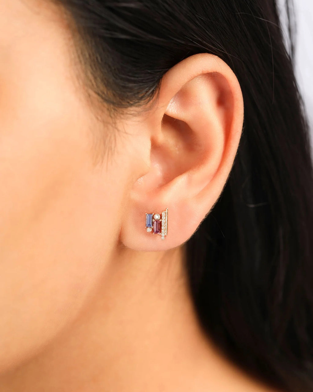 Diamond & Gemstone 14k Gold Ethereal Stud Earrings