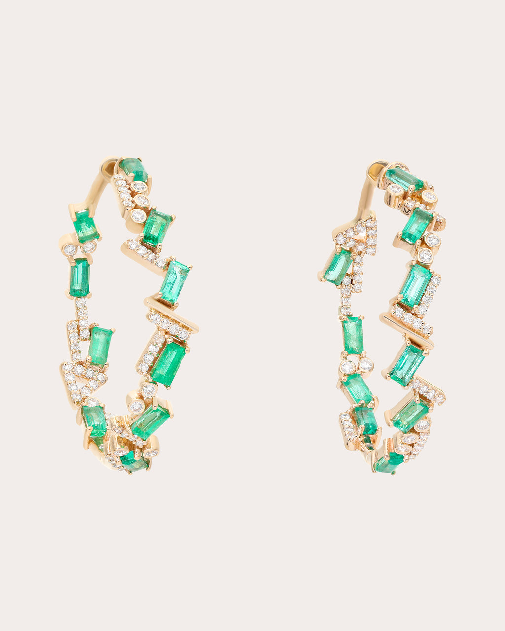 Emerald & Diamond 14k Gold Ethereal Hoop Earrings