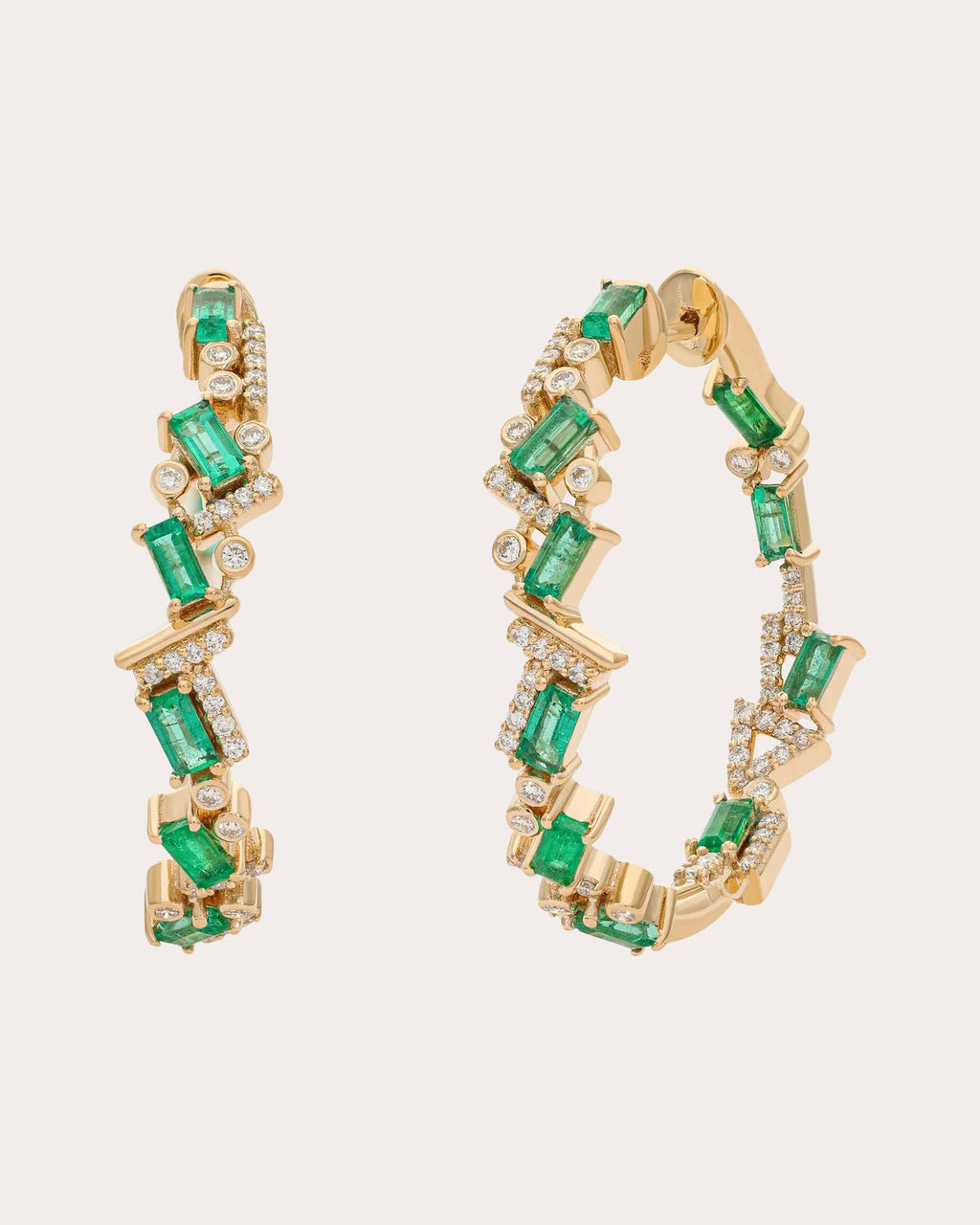 Emerald & Diamond 14k Gold Ethereal Hoop Earrings