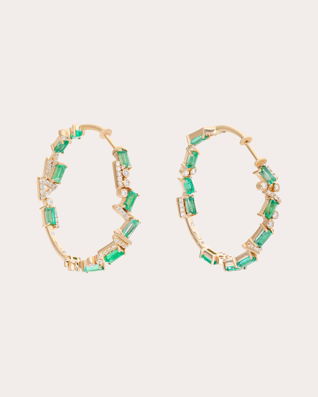 Emerald & Diamond 14k Gold Ethereal Hoop Earrings