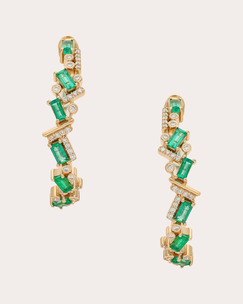 Emerald & Diamond 14k Gold Ethereal Hoop Earrings
