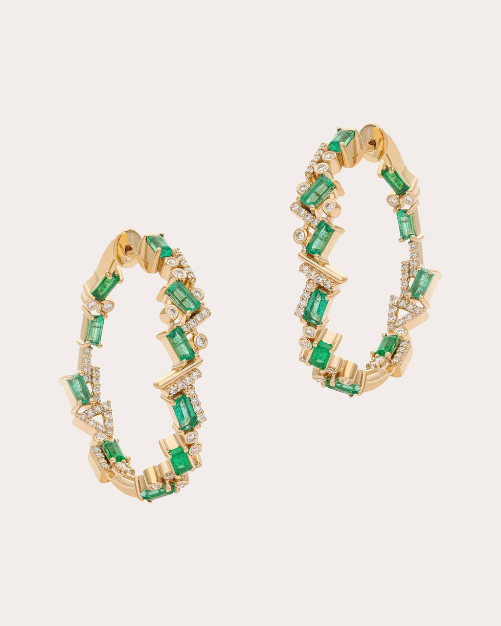 Emerald & Diamond 14k Gold Ethereal Hoop Earrings