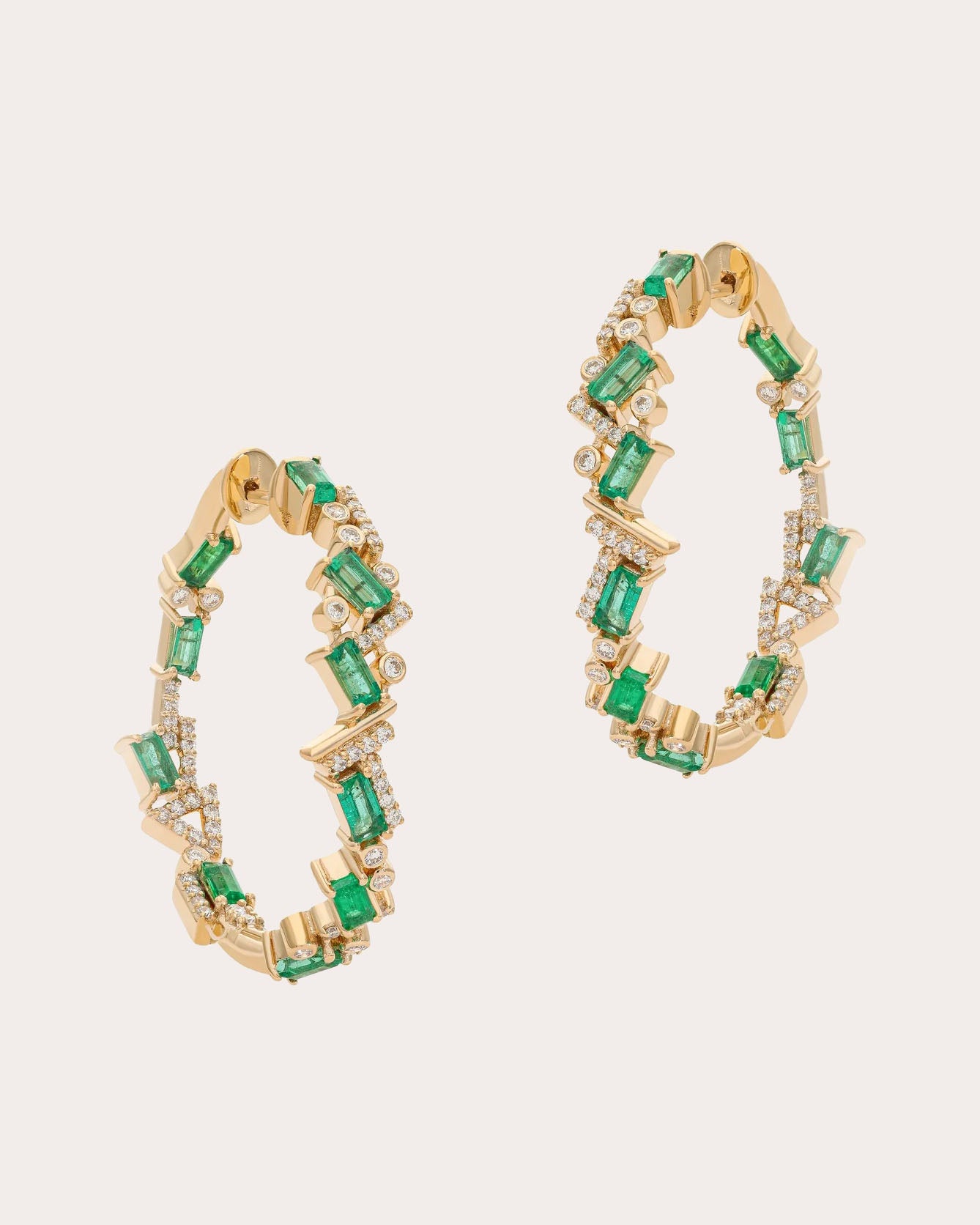 Emerald & Diamond 14k Gold Ethereal Hoop Earrings