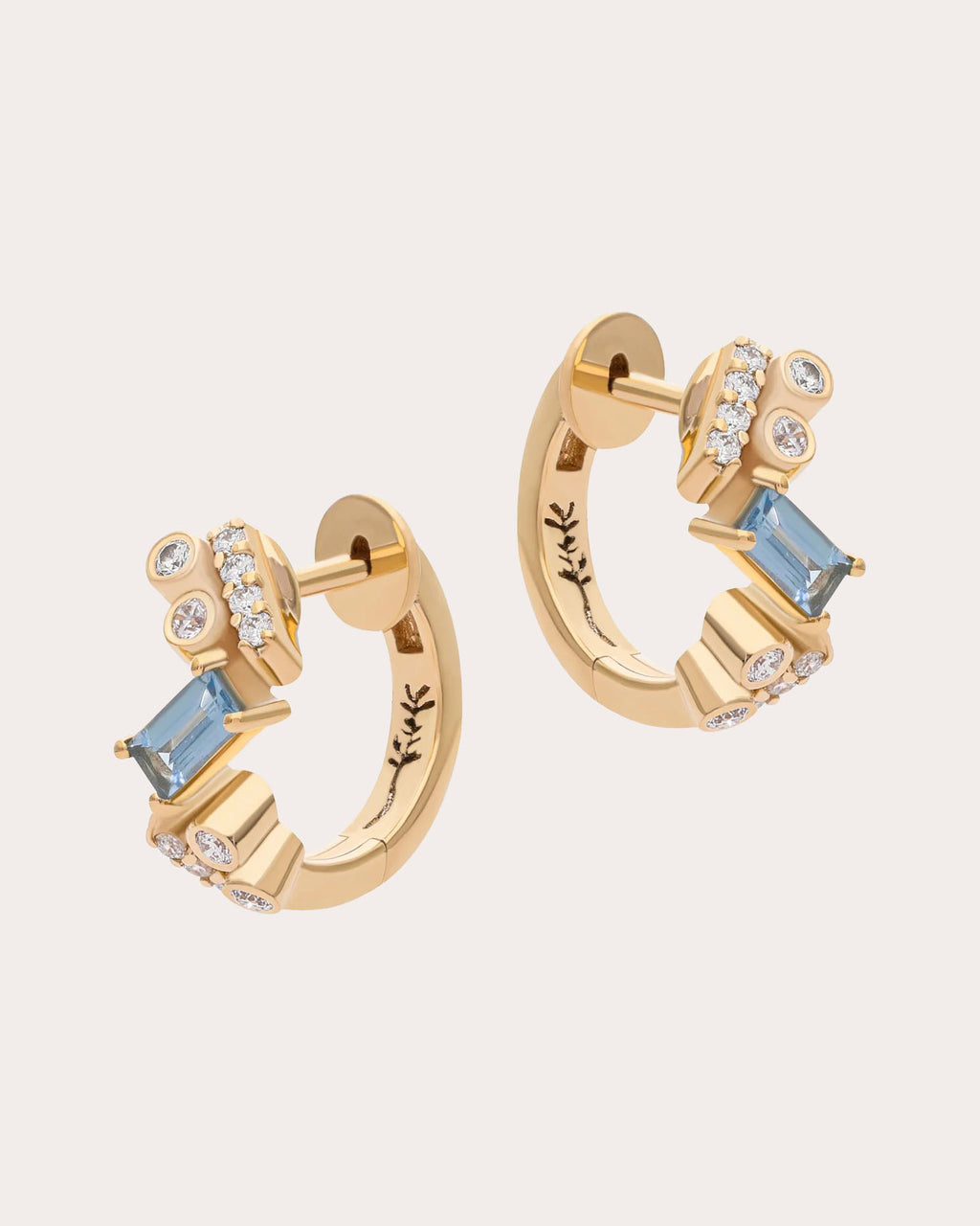 Aquamarine & Diamond Ethereal Nugget Huggie Earrings