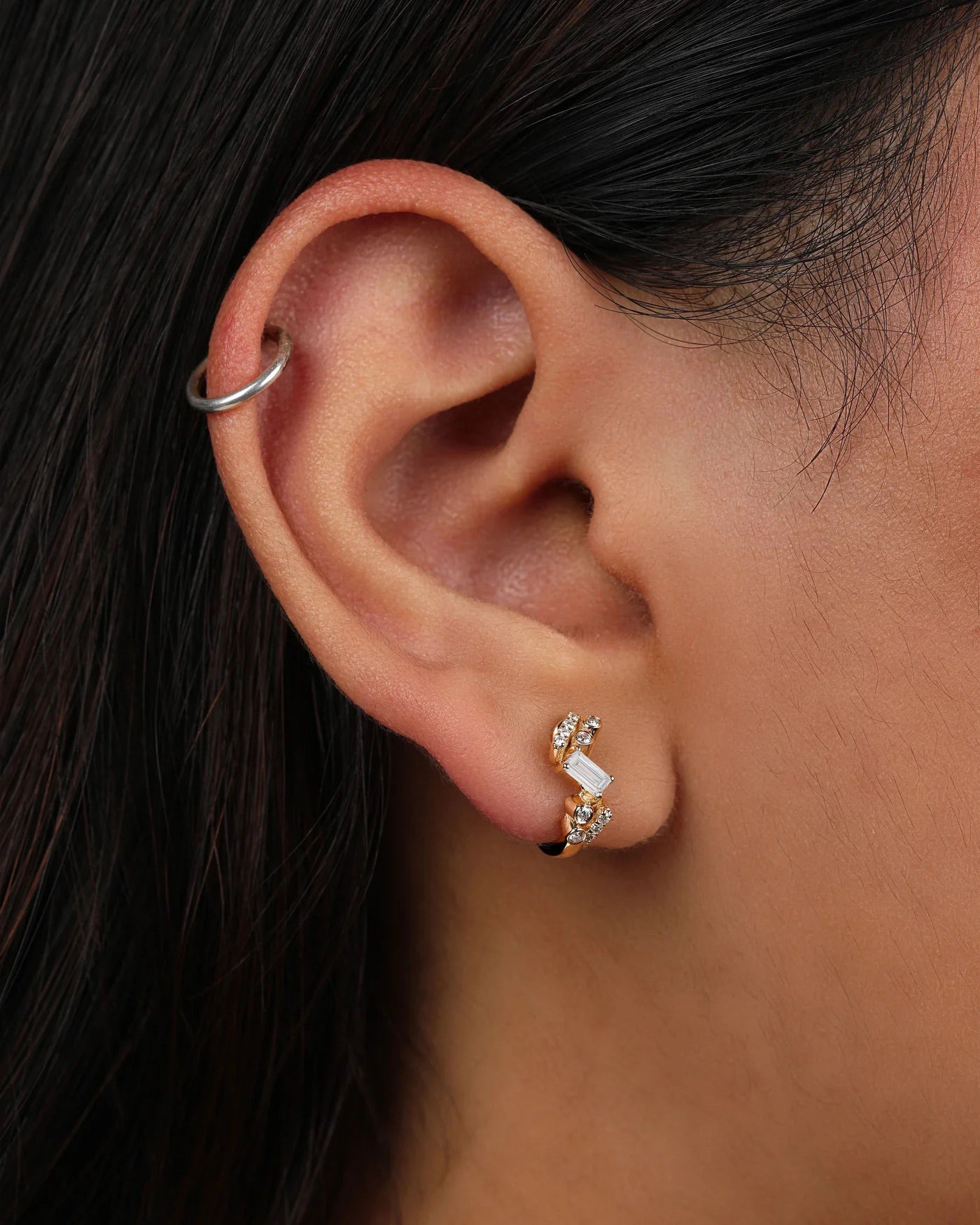 Diamond & 14k Gold Ethereal Nugget Huggie Earrings