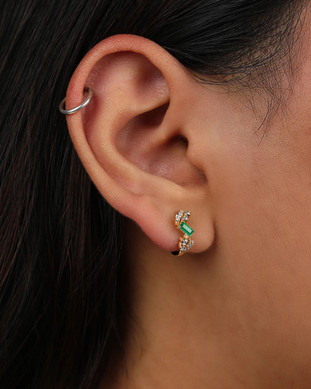 Emerald & Diamond Ethereal Nugget Huggie Earrings