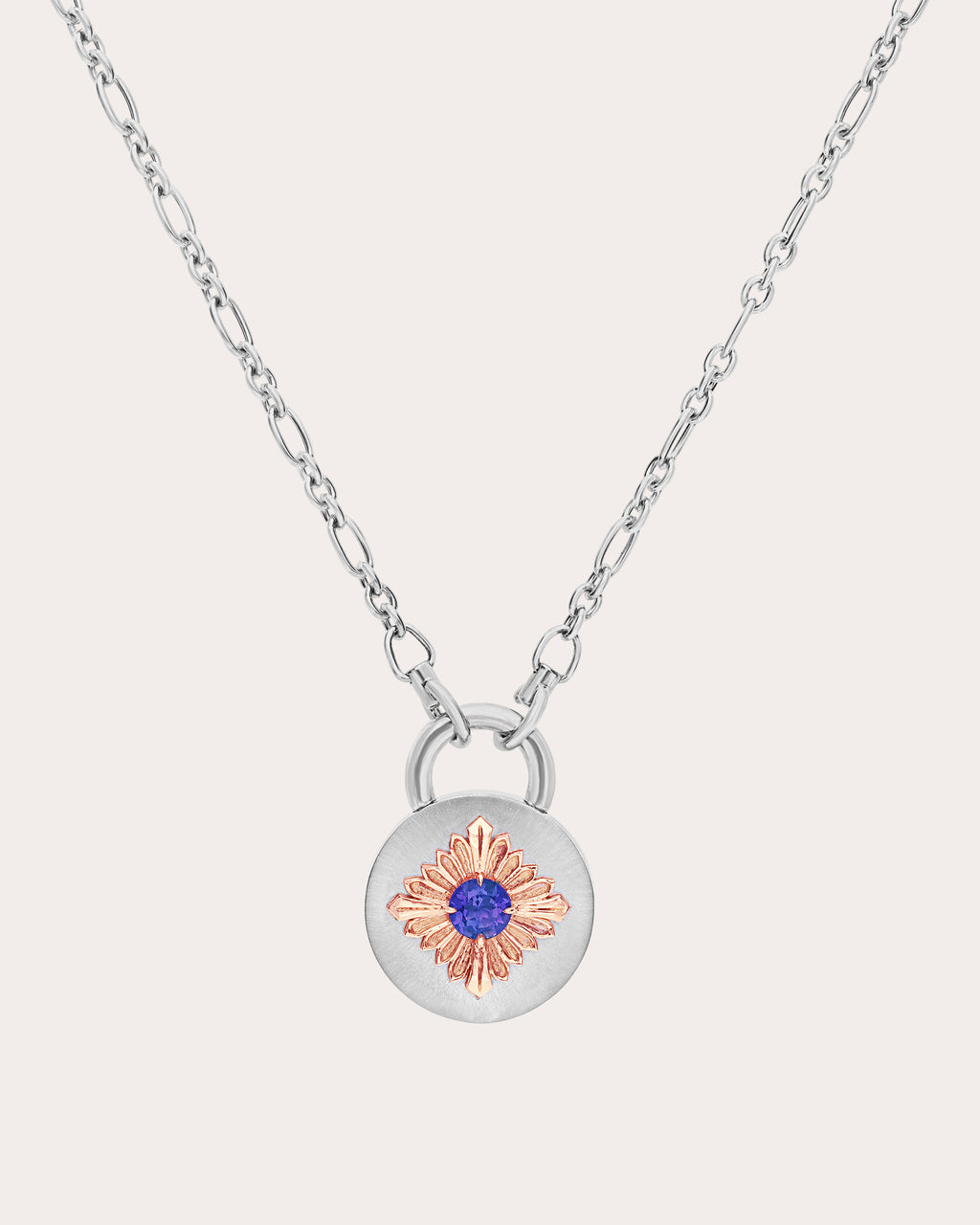Tanzanite Two-Tone Tag Pendant Necklace